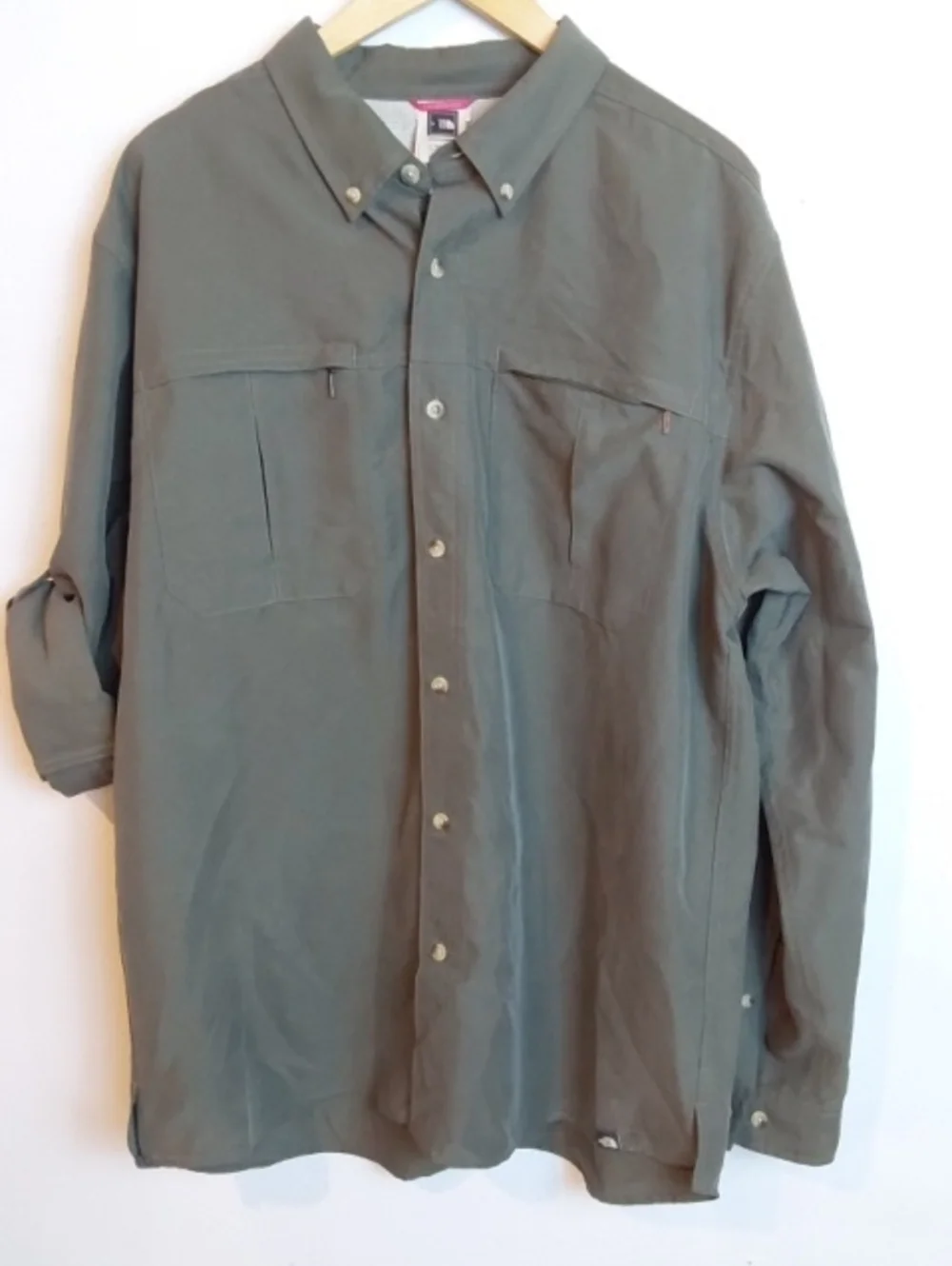 The North Face| Olive Green Tekware Hiking Shirt Zip Pockets Roll Tab Sleeves XL